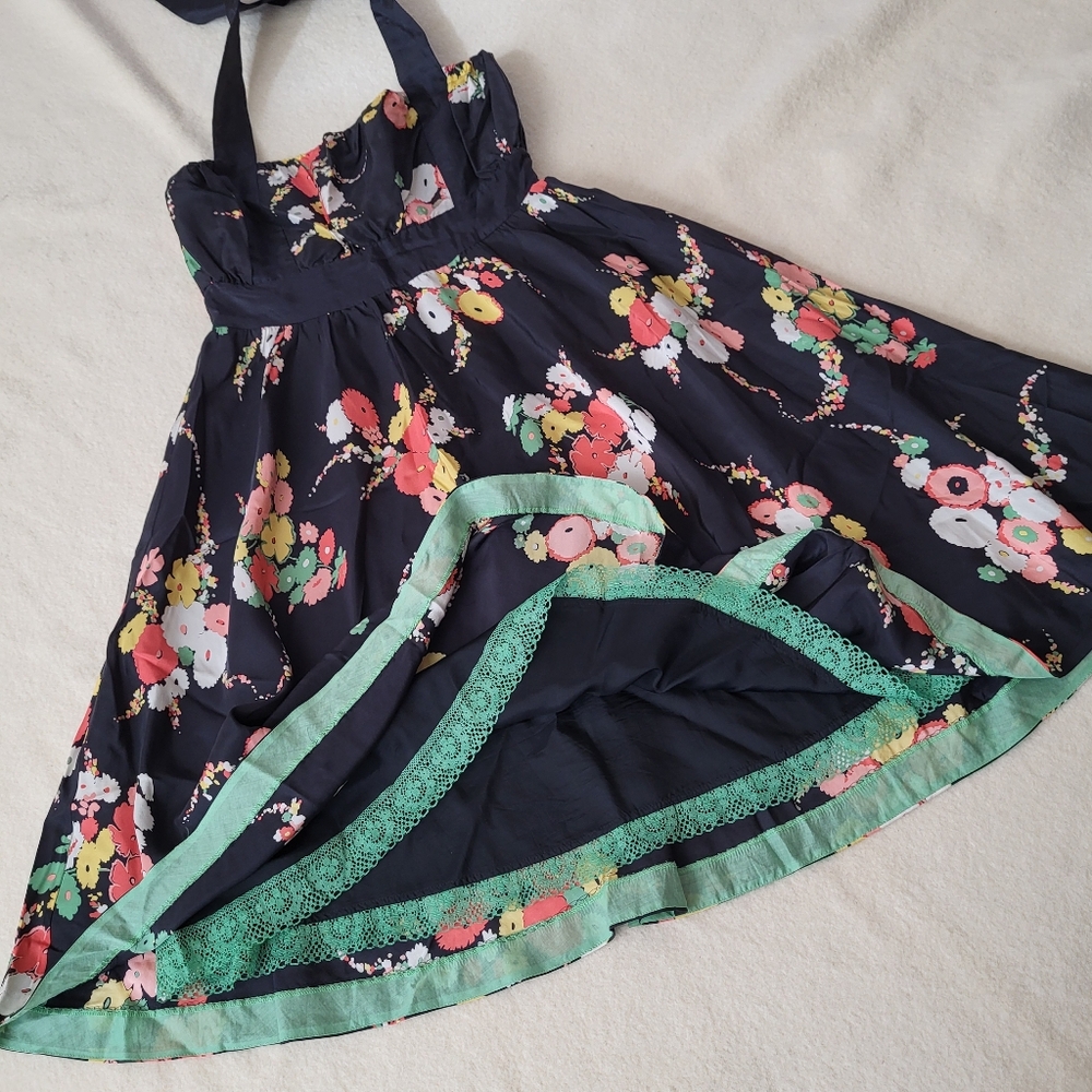 Anthropologie Silk Midi Dress Women's Size 4 Black Floral
